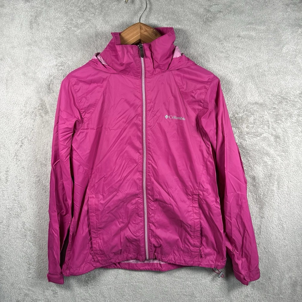 Columbia Switchback III Rain Jacket Womens L Pink Packable Hooded Windbreaker - Picture 1 of 8